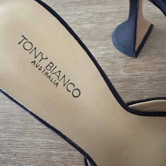 Tony Bianco Montana Mule Black Satin Open Pointed Toe Crystal Bow size 5 - Picture 5 of 8